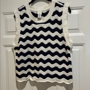 Joie nwot Navy and White Wave Pattern Knit sweater Tank Top